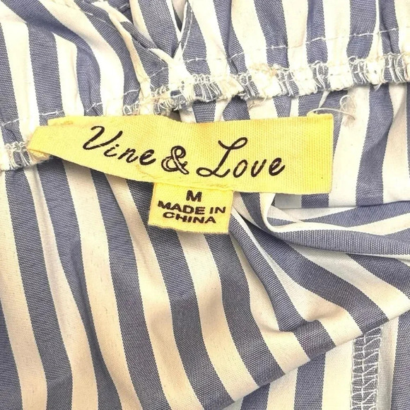 Vine & Love Blue White Striped Maxi Dress Deep V Neck Tiered Skirt Women’s Sz M - Picture 4 of 6